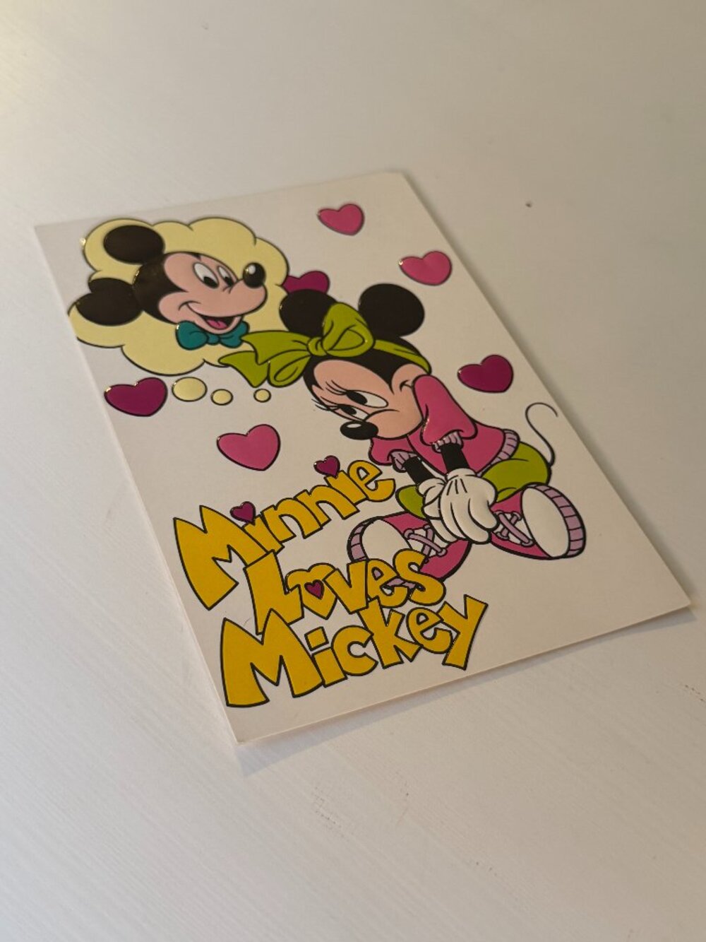Vintage 1980s Walt Disney Postcard "Minnie Loves Mickey"